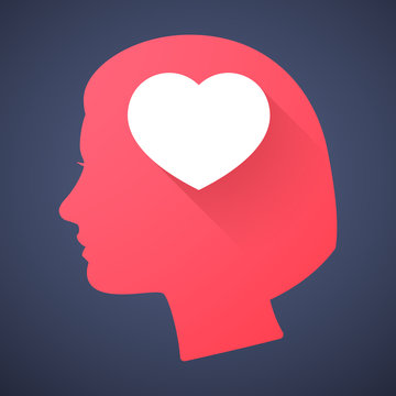 Female head silhouette icon with a heart