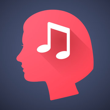 Female head silhouette icon with a note music