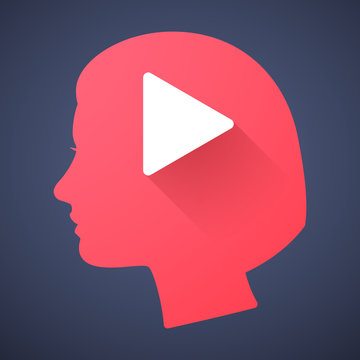 Female head silhouette icon with a play sign