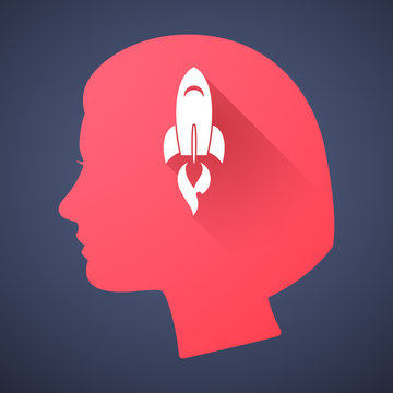 Female head silhouette icon with a rocket