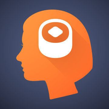 Female head silhouette icon with a sushi