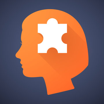 Female head silhouette icon with a puzzle piece