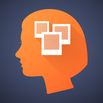 Female head silhouette icon with a bunch of photos