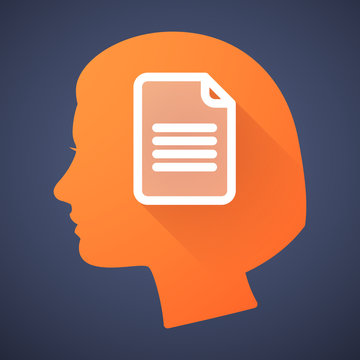 Female head silhouette icon with a document