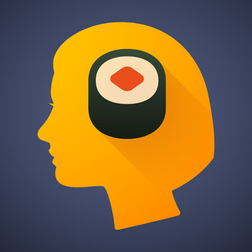 Female head silhouette icon with a sushi
