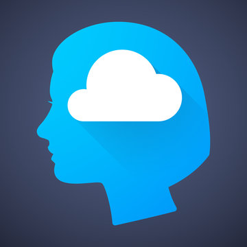 Female head silhouette icon with a cloud