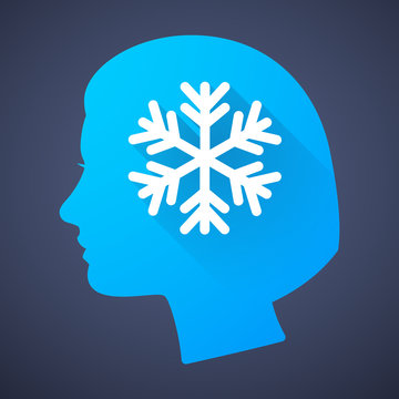 Female head silhouette icon with a snow flake