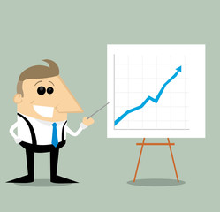 Happy Cartoon businessman with presentation graph