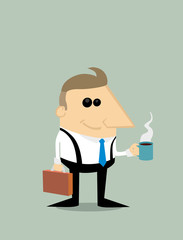 Happy Cartoon businessman with coffee