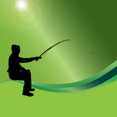 Vector silhouette of a man who fishes.