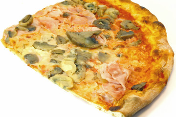 tasty pizza with mozzarella tomato ham mushrooms