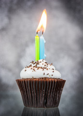 Birthday cupcake with candle