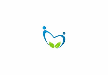 heart eco family logo design icon template