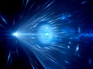 Fototapeta na wymiar Blue glowing light rays in space