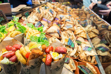 Croquette, chips and salami