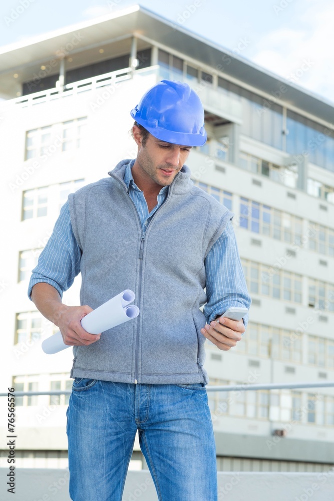 Poster Architect reading text message thought mobile phone