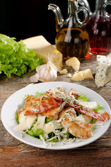 Bowl of Traditional Caesar Salad with Chicken and Bacon