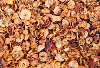 Dried apples sliced wedges close up