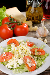 Fresh italian salad with mozzarella, tomato and olive oil