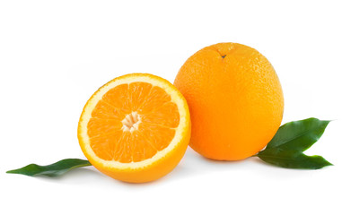 fresh oranges with leaves