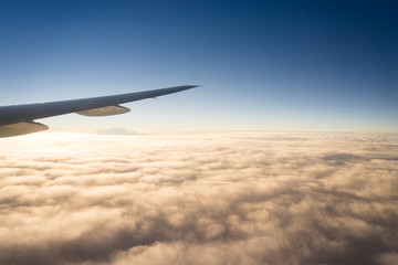 Fototapeta na wymiar Airplane Wing in Flight from window