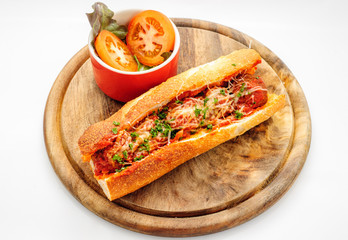 Fastfood - French baguette with meatballs