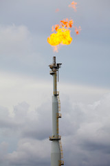 Flare Stack at Oil and Gas Refinery Plant