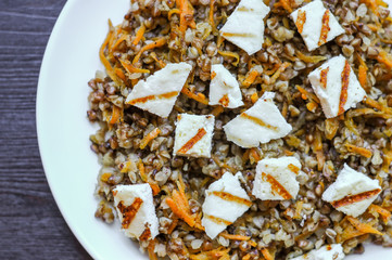 Buckwheat with carrot and  fried chopped adygei cheese