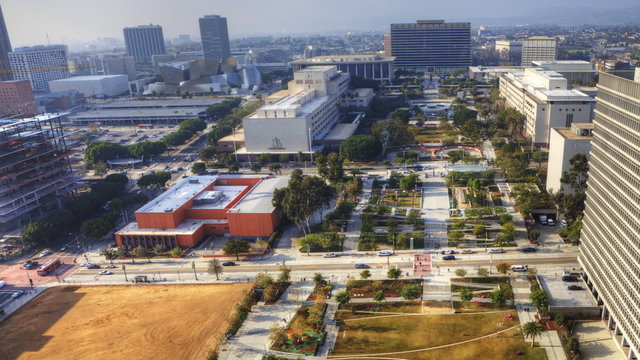 A timelapse view of the area near city hall in Los Angeles
