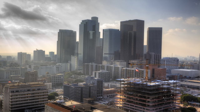 Misty view of Los Angeles city center