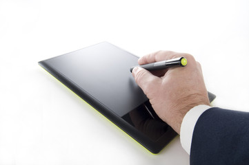Graphic Tablet with Human Hand and Pen