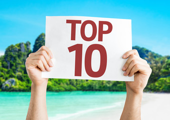 Top 10 card with a beach on background