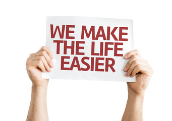 We Make the Life Easier card isolated on white