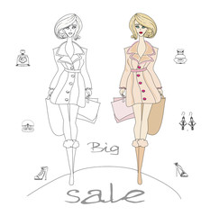 Fashion shopping icon doodle set