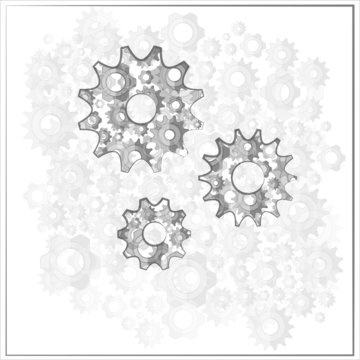 white background, gears, cog and mechanism vector isolation
