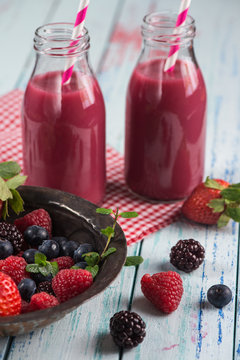 Fresh homemade berries smoothie with fresh fruits