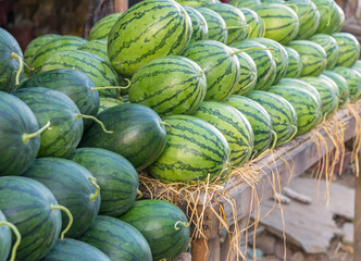 sweet green watermelons in market