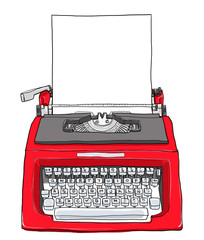 Obraz premium red vintage typewriter with paper cute art painting illustratio