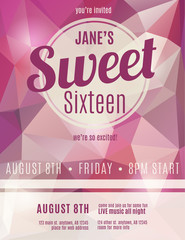 Sweet sixteen party invitation flyer template design - 76581567