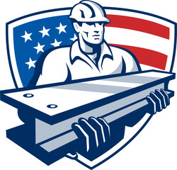 Construction Steel Worker I-Beam American Flag - obrazy, fototapety, plakaty