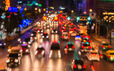 abstact blur bokeh of Evening traffic jam on road in city