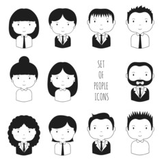 Set of monochrome silhouette office people icons. Businessman