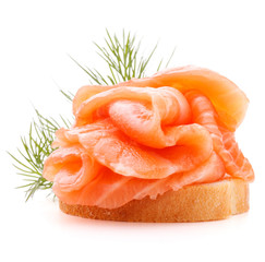sandwich or canape with salmon on white background  cutout