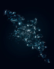 abstract exploding shattered glass with particle effects