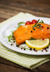 Grilled salmon steak on the plate
