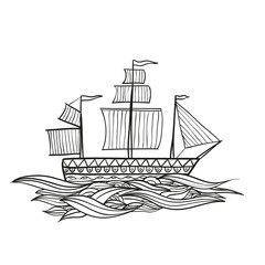 Retro ship - hand drawn vector illustration