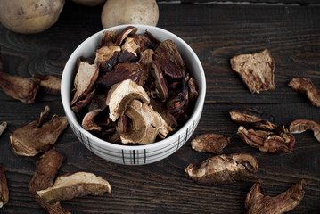 Dried porcini mushrooms and potato