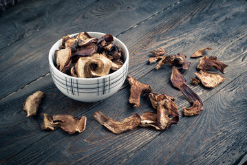 The plate of dried porcini mushrooms
