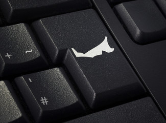 Keyboard with return key in the shape of Prince Edward Island.(s