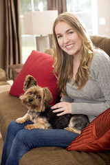 Woman dog couch